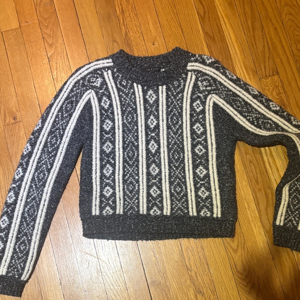 rag & bone Charcoal and Cream Patterned fair isle wool Sweater - size medium
